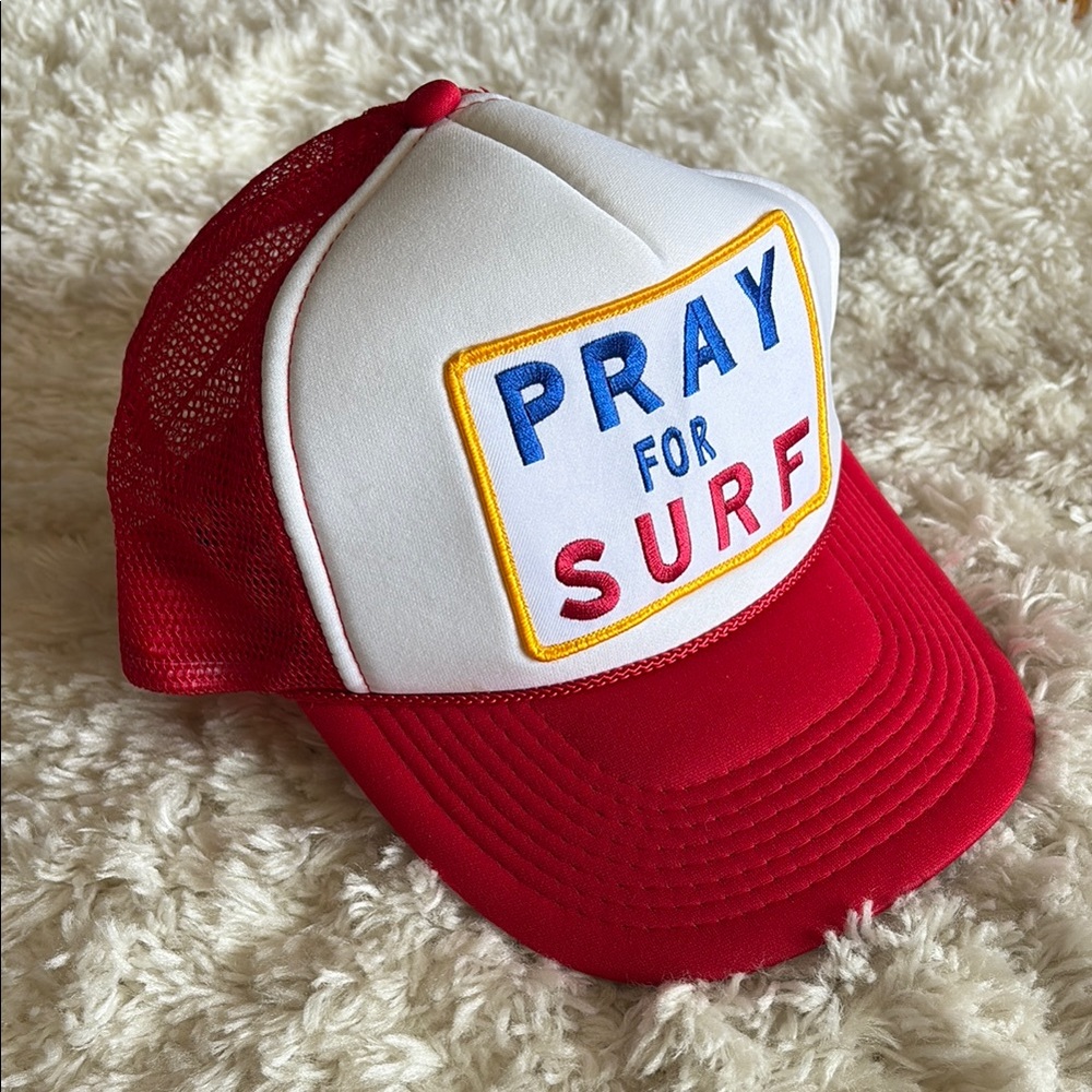 Aviator Nation Red and White Pray for Surf Trucker Hat